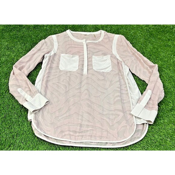 Rebecca Taylor Button Up Blouse Women's Pink Blush Animal Print Silk Sheer Top 2 - Picture 1 of 13